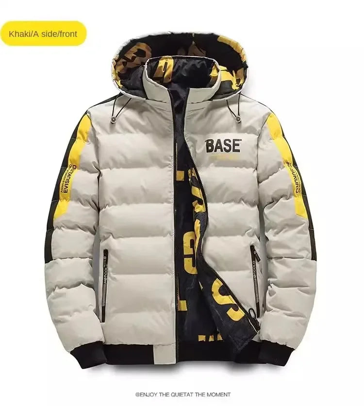 Men Autumn Winter Cotton Jacket Warm Comfortable Padded Thickened Down Jacket 2023 New Double-Sided Clothes Removable Cap M-5XL