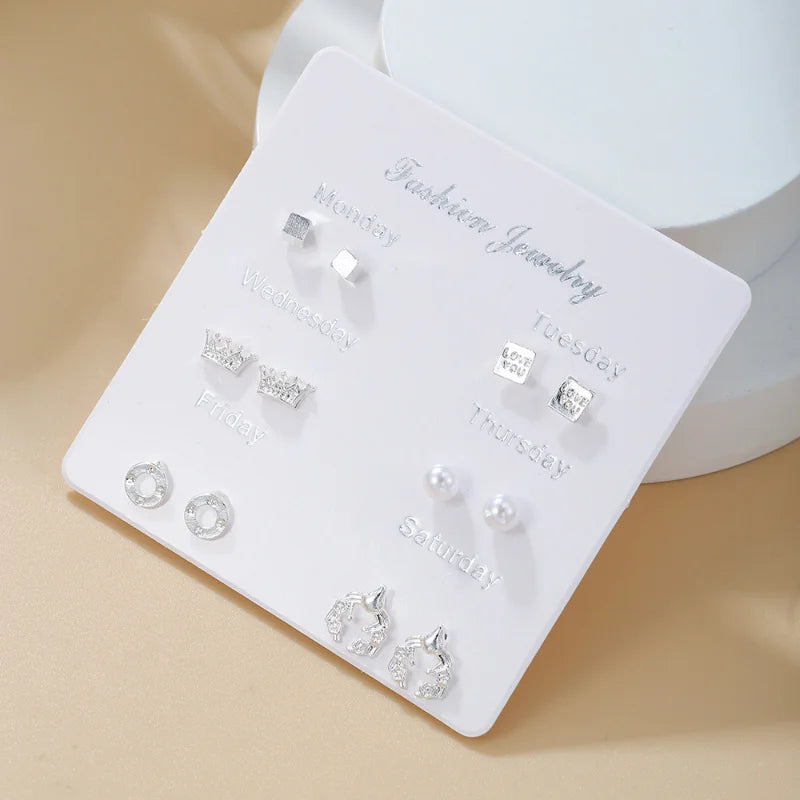 New Simple S925 Silver Needle Stud Earrings Set for Women Girls Cute Exquisite Mini Earrings Jewelry Gift Wholesale Direct Sales