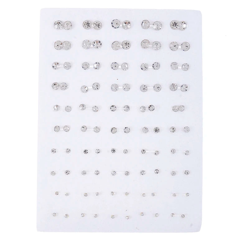 New 36Pairs/set Mixed Size Silver Color Crystal Stud Earrings Set Women Plastic Stud Earrings Sets For Girl Jewelry Party Gifts