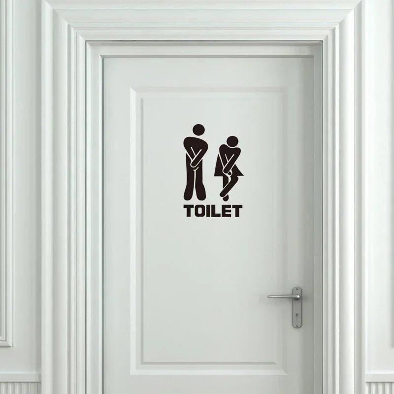 2Pcs Creative Funny Toilet Wall/Door Stickers Bathroom Decoration Vinyl Home Decor Decals Waterproof Poster Wallpaper On Wall