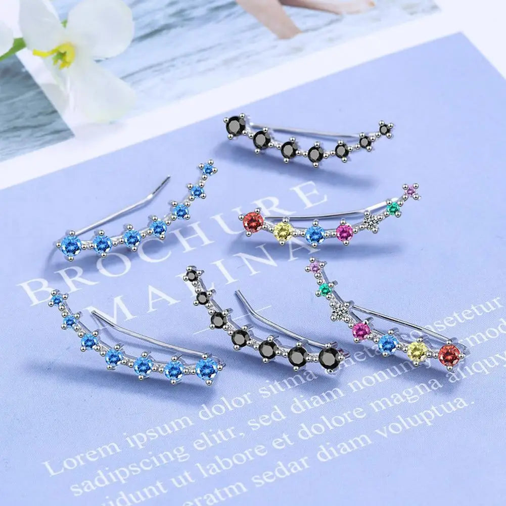 1 Pair Seven Star Crystals Leaf Shape Ear Climber Stud Earrings Alloy Ear Cuff Hook Ear Climbers For Women Girls Jewelry Gifts