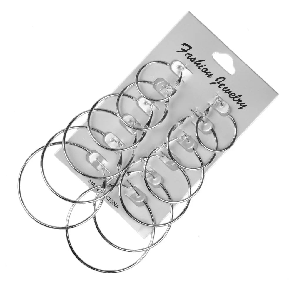 12Pairs/6Pairs/1Pair Simple Punk Hoop Earrings Set Big Circle  Jewelry for Women Girls Ear Hoops Earring Round Oversized