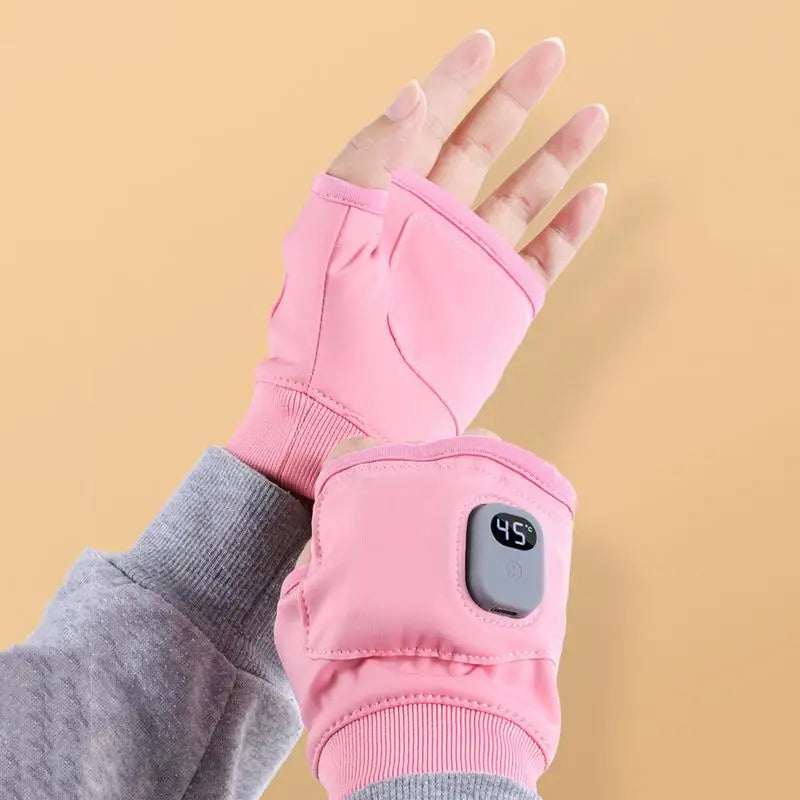 Heated Gloves USB Rechargeable Heating Mittens Winter Half Hand Warmers Electric Thermal Gloves For Cold Weather