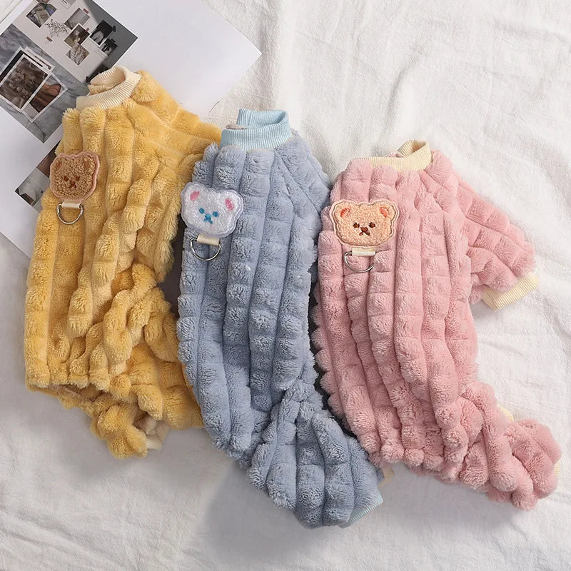 Cute Warm Pet Clothes for Dogs Cats Fleece Jumpsuit Dog Pajamas Autumn Winter Cat Clothing for Small Dog Chihuahua Yorkie Outfit