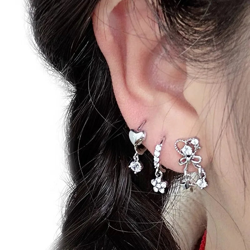 1pcs Quality Love Star Zircon 316L Stainless Steel Ear Bone Nail Y2K Silver Color Earring for Women Cochlear Accessorie