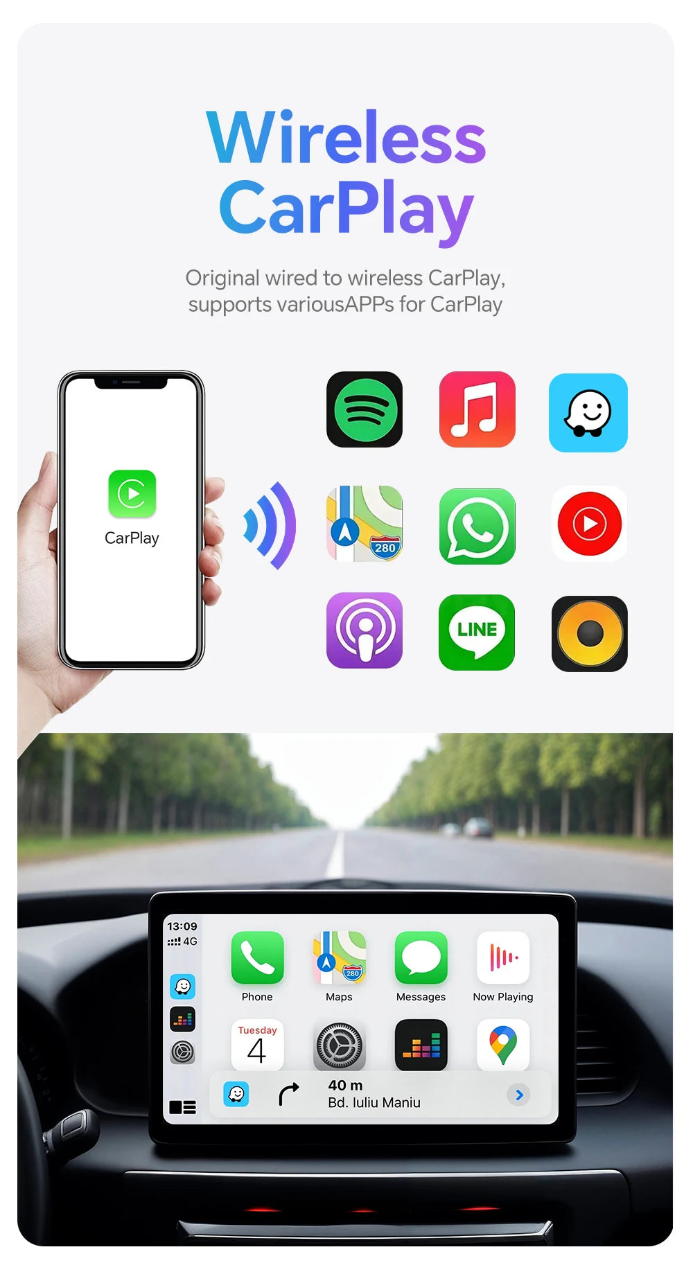 2024 New For Honda Wireless CarPlay Android Car Wireless Adapter Plug and Play Smart Mini Box WiFi Quick Connect Bluetooth