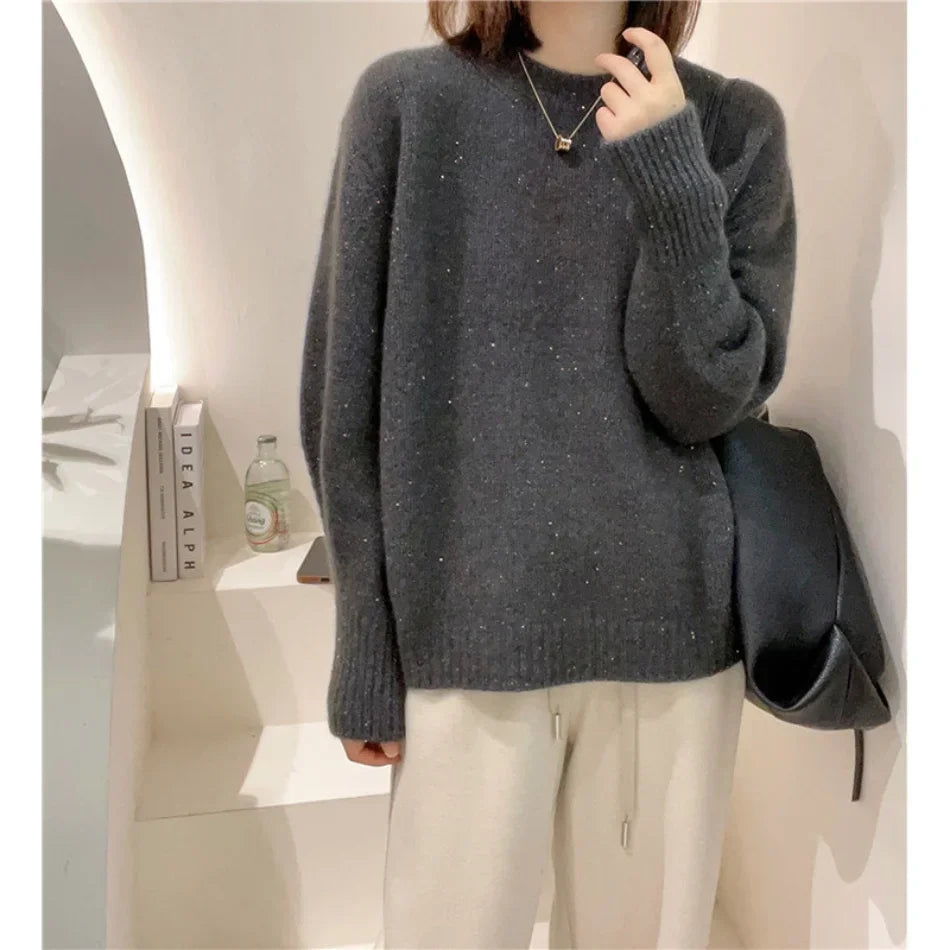 Women's Winter Clothing 2024 Autumn Knitted Pullover Tops Fashion Grace Casual Long Sleeve Round Neck Knitwears Women's Sweater