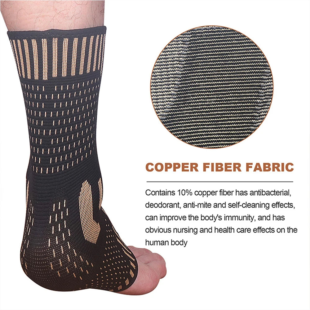 1Pcs Copper Ankle Braces Support Compression Sleeves for Injury Recovery,Joint Pain,Plantar Fasciitis,Sprained Ankle,ACL,Sports