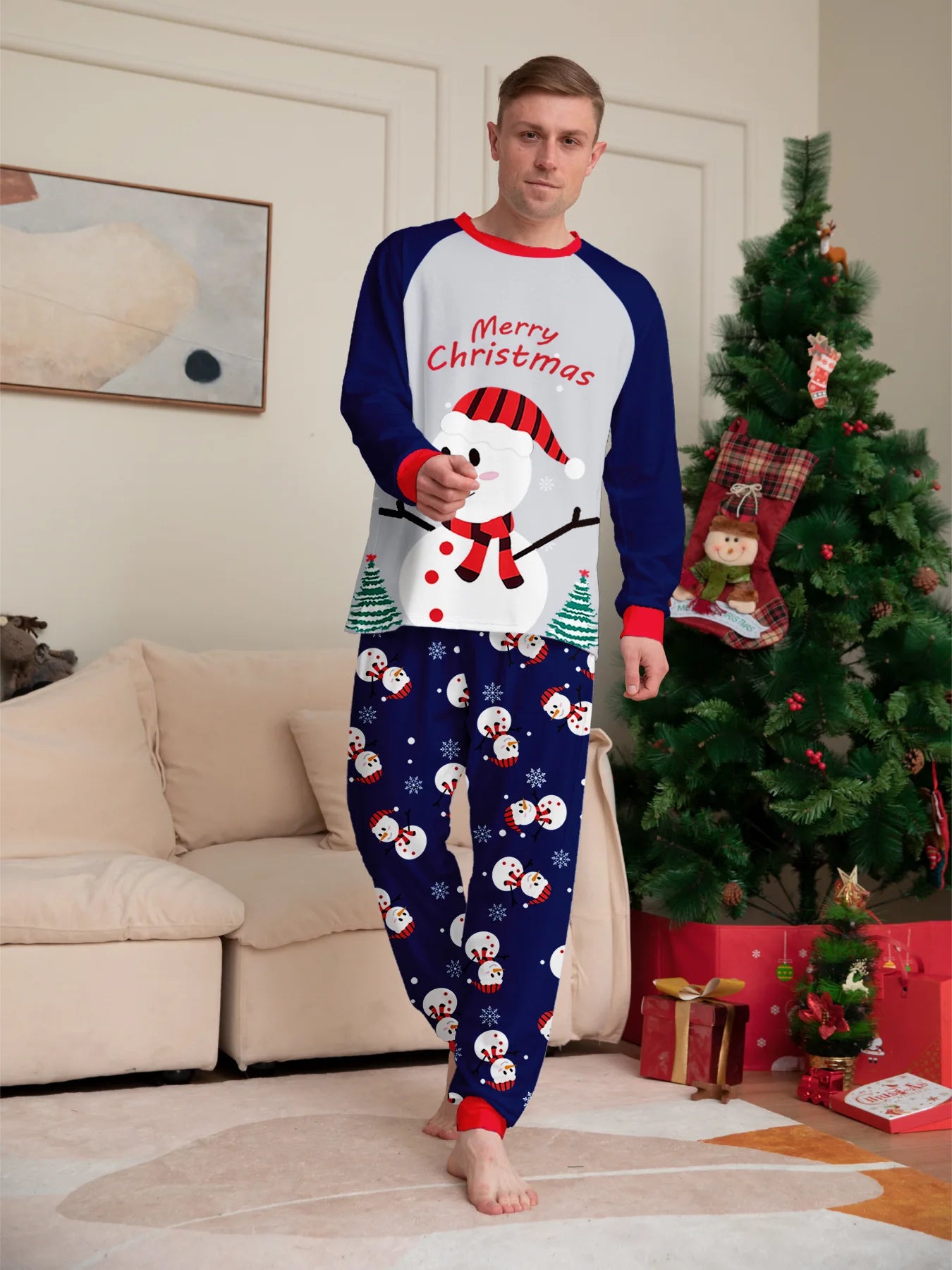 New Year's 2024 New Sleepwear for Sleeping White Snowman Parent Child Christmas Pajamas Cartoon Family Pajamas for Couples