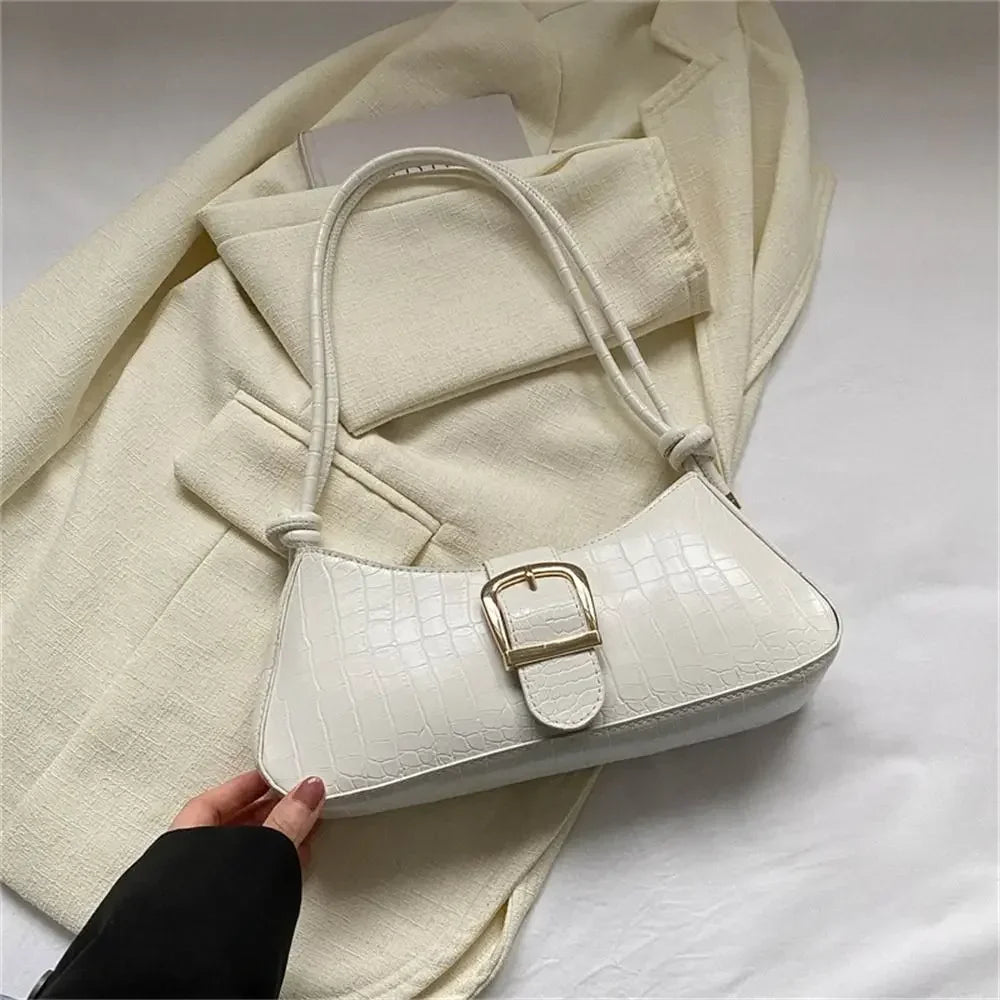 2024 New Fashion Solid Color French Small Hand Baguette Bag French Texture Popular Bag White Underarm Bag Female