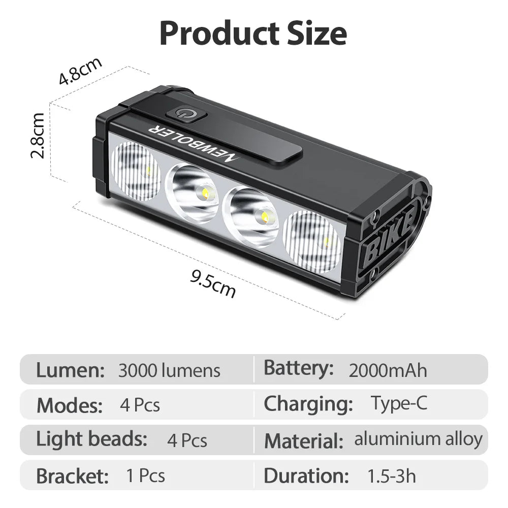 NEWBOLER Bicycle Light Front 10000Lumen Bike Light 10000mAh Waterproof Flashlight USB Charging MTB Road Cycling Lamp Accessories