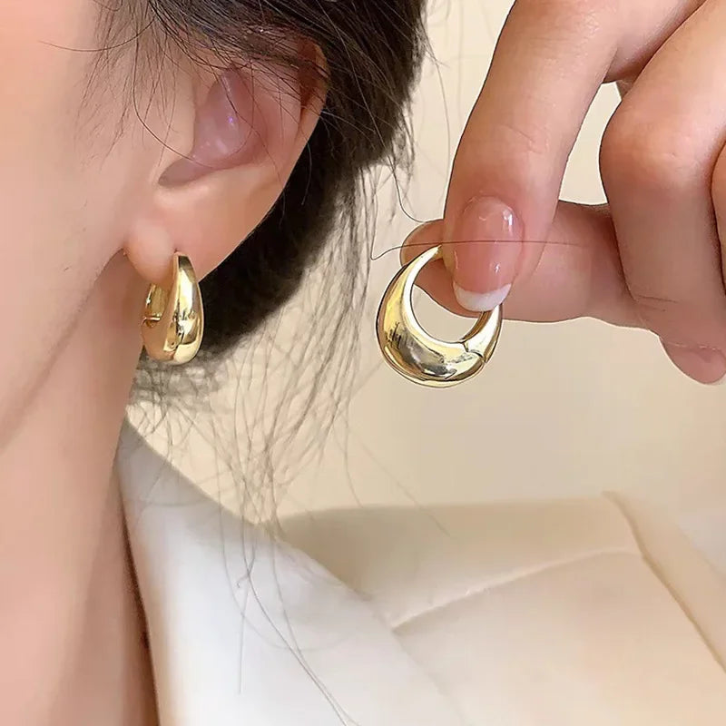 Geometric Ear Buckle Hoop Earrings for Women Trendy Smooth Metal Round Circle Earring Luxury Fashion Punk Earrings Jewelry Gifts