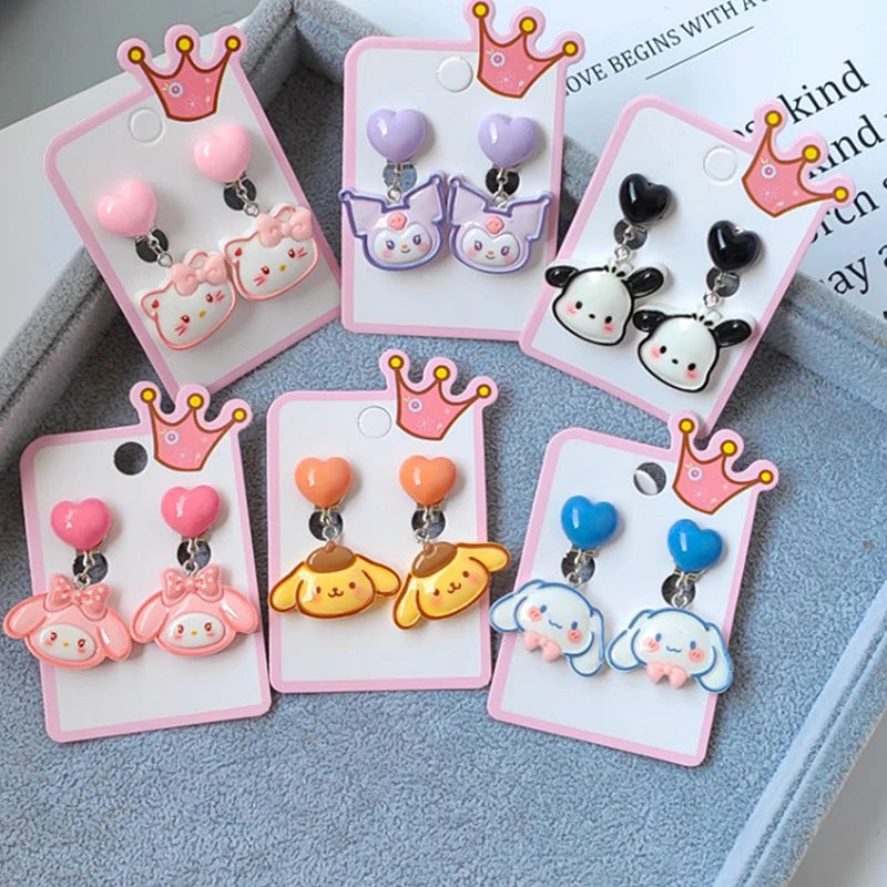 1Pair Sanrio Hello Kitty Cinnamoroll Melody Ear Clip Cartoon Cute Sweet Girl Creative Exquisite Pendant Earrings Jewelry Gift