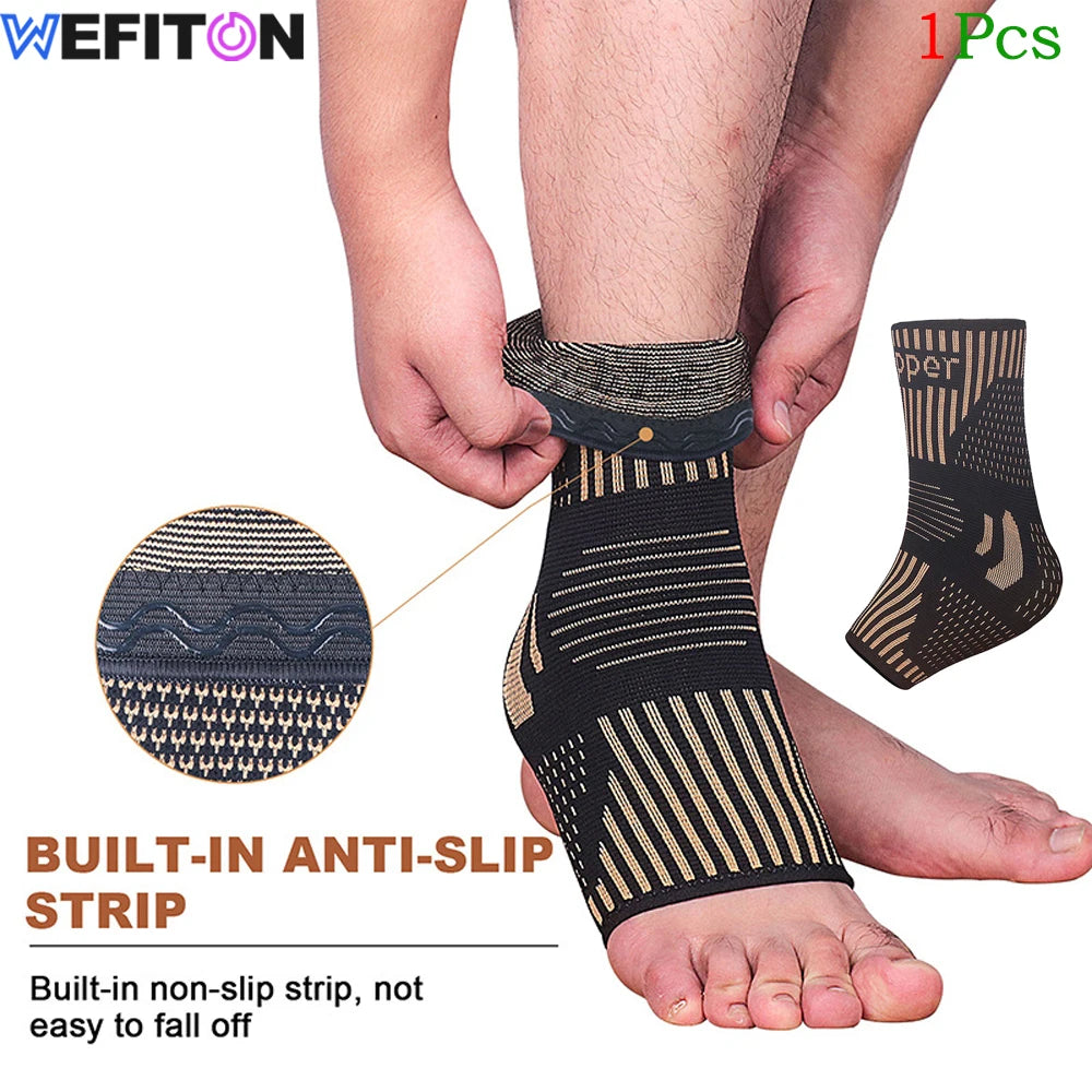 1Pcs Copper Ankle Braces Support Compression Sleeves for Injury Recovery,Joint Pain,Plantar Fasciitis,Sprained Ankle,ACL,Sports