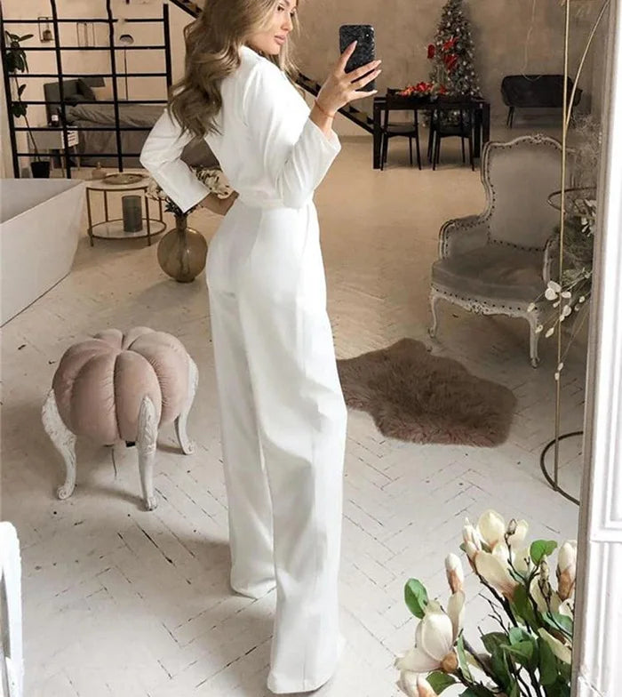 Spring Summer New Solid Color Suit Collar Women's Jumpsuit Fashion Pocket Slim Elegant Female Office Jumpsuit