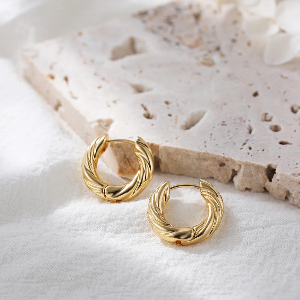 Punk Gold plated Chunky Irregular Hammered Hoop Earrings for Women Minimalist Geometric Twisted Polished Ear Ring Huggie Hoops