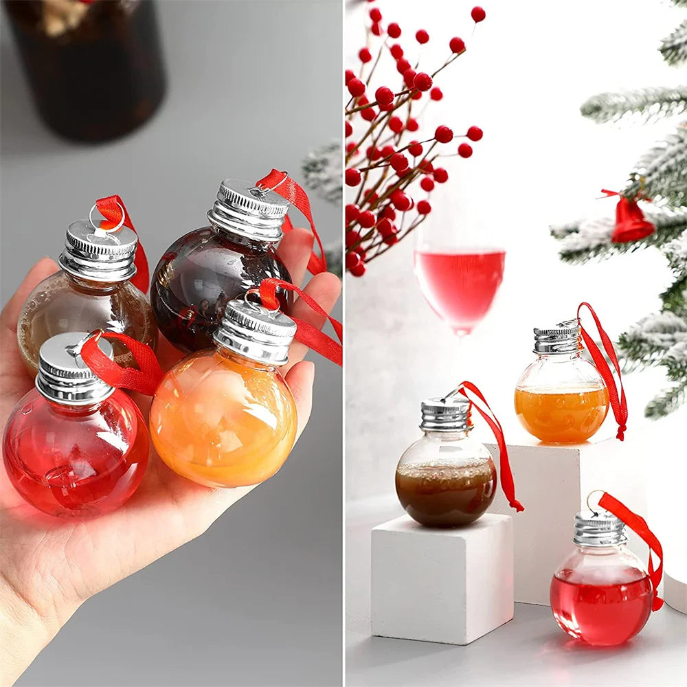 10Pcs Christmas Tree Ornament Fillable Booze Water Bottle Bulbs Shape Plastic Clear Christmas Ball Bell Pendant Home Party Decor