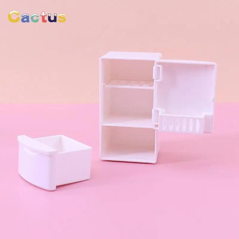 1 Set 1/12 Mini Dollhouse White Refrigerator With Food Set Kitchen Toys Miniature Furniture Fridge Decorations Toy Accessories