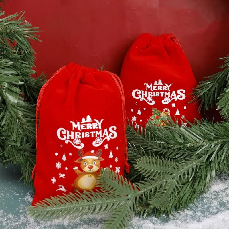 20pcs Christmas Gift Bags Drawstring Bags for Children Candy Bags Drawstring Drawstring Gift Bags Red Christmas Flannel Bags