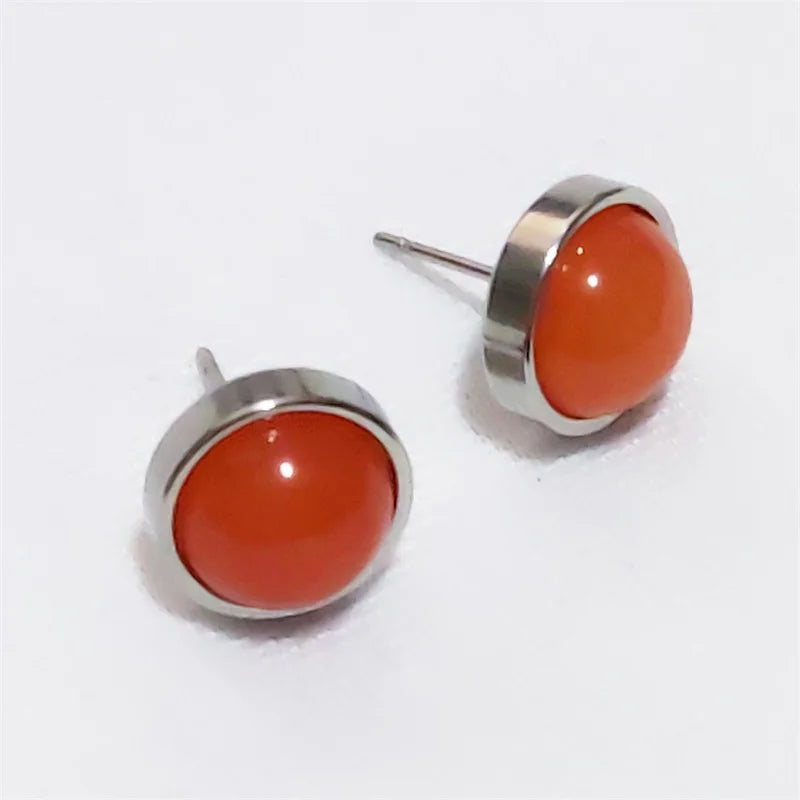 Natural Stone Earrings Healing Crystal Quartzs 10mm Round Beads Steel Stud Fashion Ear Jewelry for Women Girl Wholesale