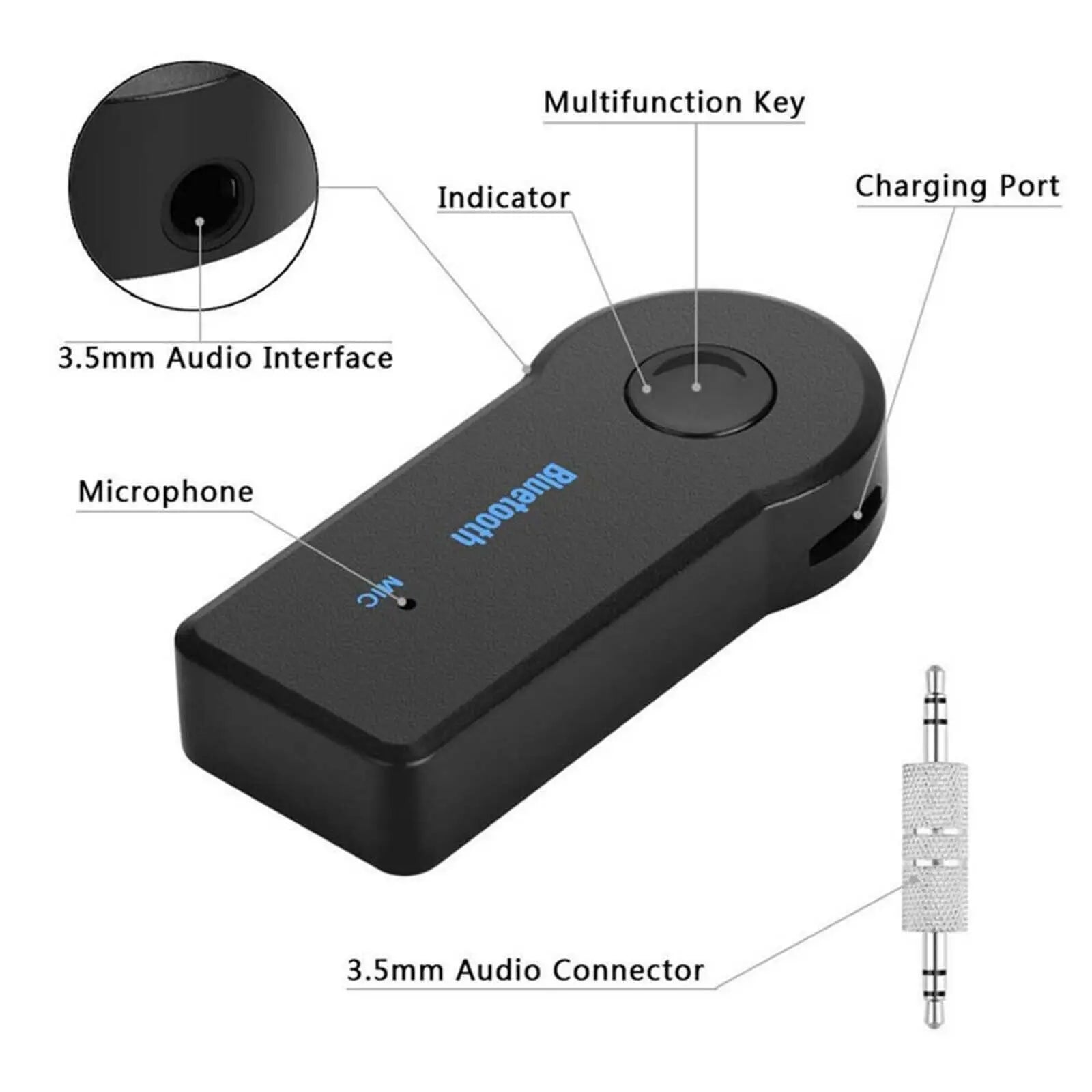 2 in 1 Wireless Bluetooth 5.0 Receiver Adapter 3.5mm Jack For Car Music Audio Aux A2dp Headphone Reciever Handsfree