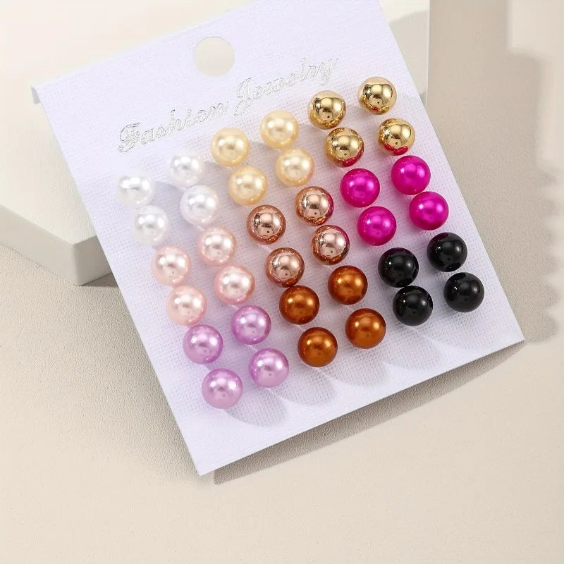 Cross Disciplinary 18 Pairs of Minimalist Summer Women's Colored Pearl Earring Set, Party Ladies, Fashionable Earrings