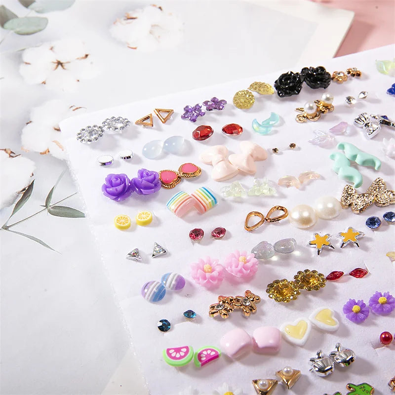 100Pair Women Acrylic Crystal Small Stud Earrings Set Women Heart Star Animal Moon Plastic Geometric Earring Jewelry Gifts