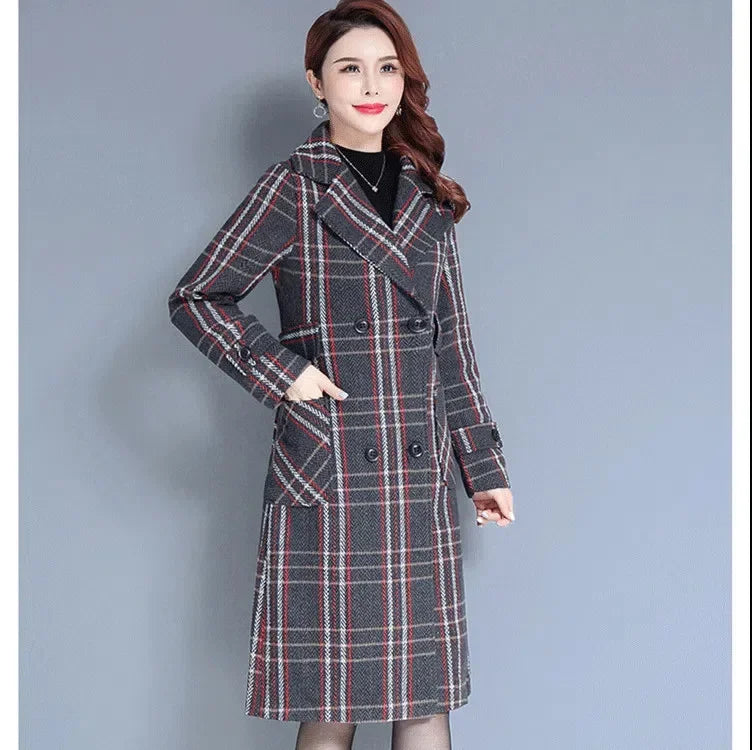 Women's Long Woolen Jacket 2022 New Style Thickened Warm Bird's Nest Plaid Woolen Overcoat Neat Fashion Sense Chic Streetwear