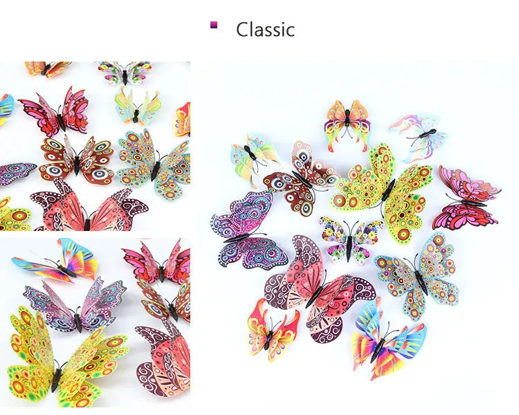 12pcs 3D Double Layer Butterflies Wall Stickers Living Room Decor Wedding Kids Room Decoration DIY Wall Art Magnet Stickers