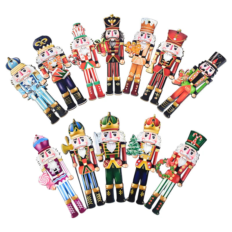 12Pcs Christmas Nutcracker Wooden Ornaments Nutcracker Soldier Wood Pendants Xmas Tree Hanging Decoration For Home 2025 New Year