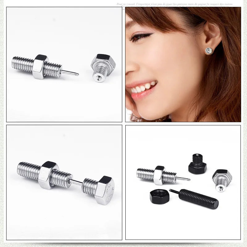 Hiphop Punk Screw Hammer Earrings Stainless Steel Fashion Tool Shaped Stud Ear Jewelry Party Gifts For Women Men