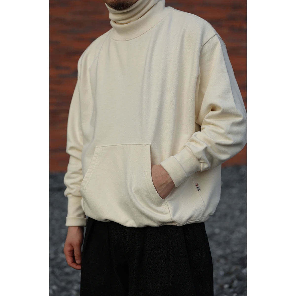 Second Order Men's Turtleneck Sweatshirt Oversized Kangaroo Pocket Solid Pullover