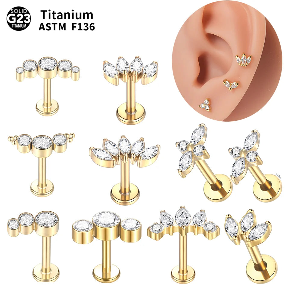 1PC Implant Grade Titanium Labret Piercing Lip Ring Internal Thread Ear Tragus Cartilage Daith Piercing Stud Earrings for Women