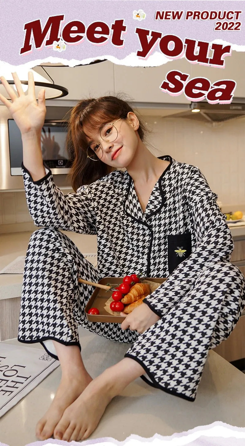 Women's Sweet Ruffle Pajamas Set Long Sleeve Top And Long Pants Sleepwear 2 Piece Set For Women Korean Casual Home Loose Pajamas