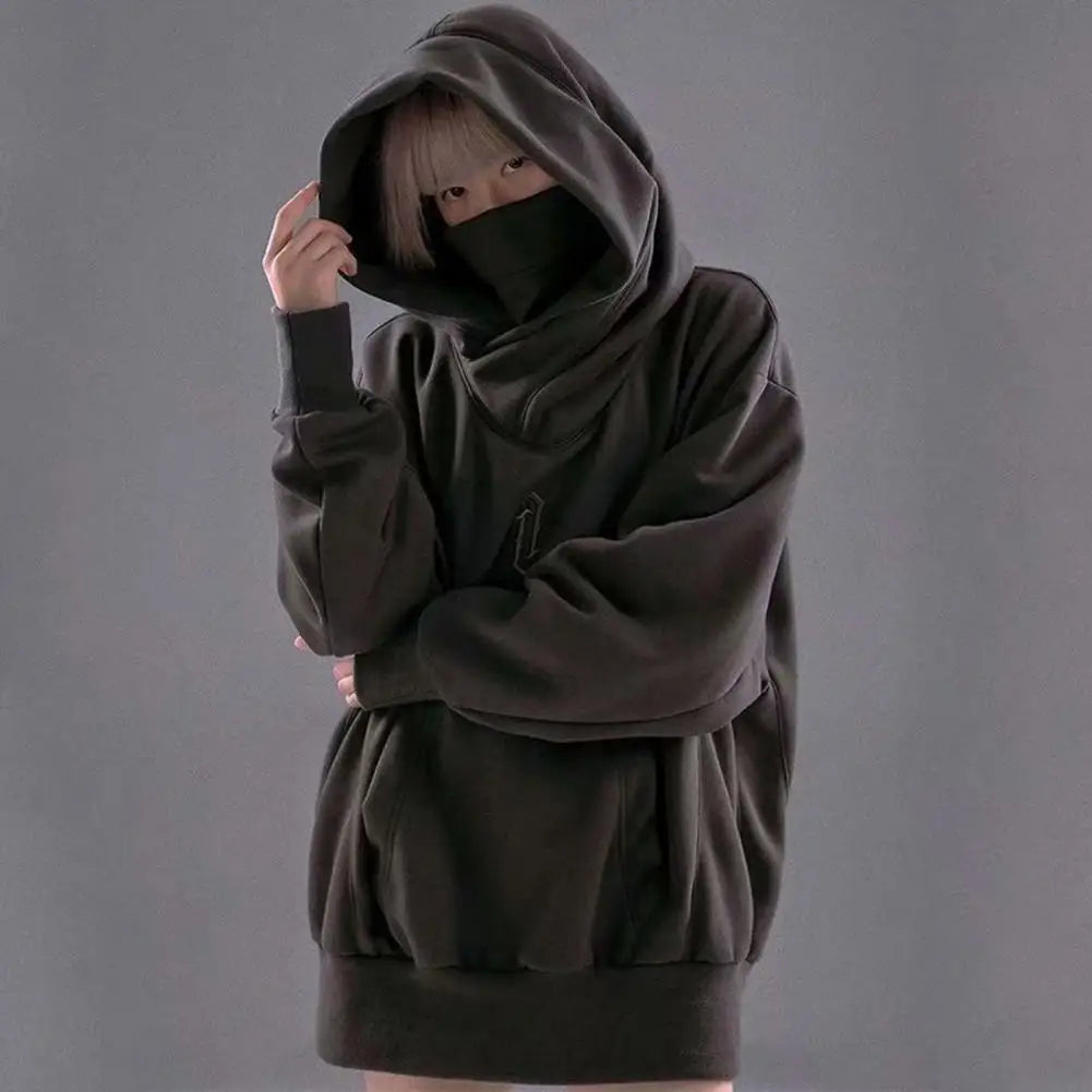 Fleece Turtleneck Men Hoodie Oversized Hip Hop High Collar Men Japanese Ninja Hoodies 2024 Autumn Streetwear Oversized Hoody