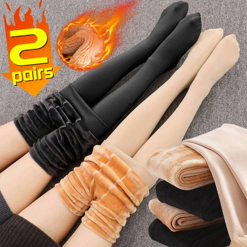 Women Thermal Leggings Winter Warm Sexy Elastic Translucent Pantyhose Female Fleece Thermal High Waist Slim Thicken Tight Pants