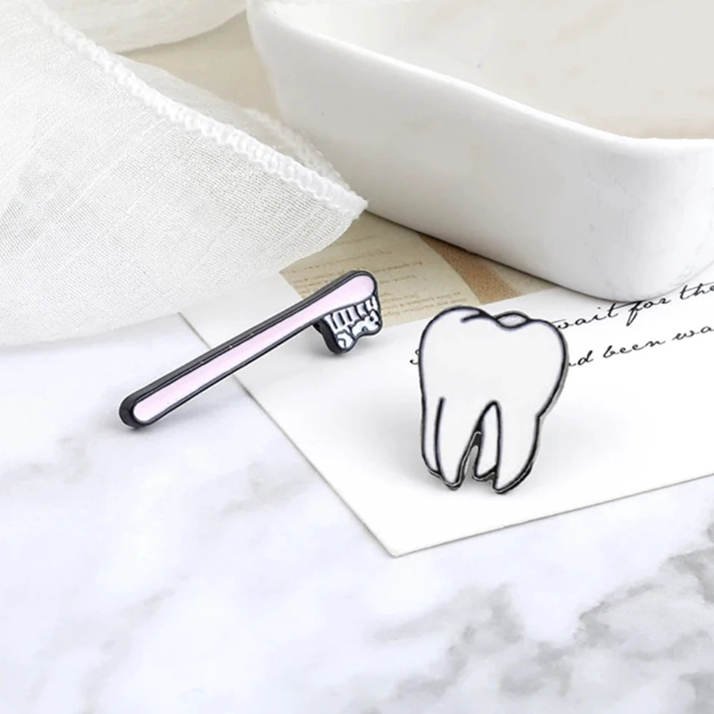 Cartoon Teeth Collection Brooch Protect Tooth Enamel Pins Cute Smile Dentist Badge Jewelry Bag Lapel Metal Pin Jewelry Kids Gift