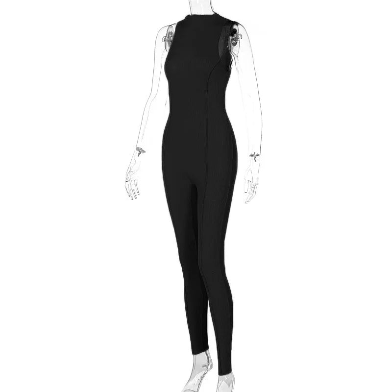 Fashion Turtleneck High Waist Solid Jumpsuit Casual Sheath Sportwear Women Elastic Fitness Romper High Waist Bodycon Jumpsuits