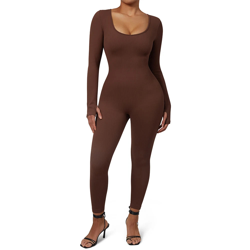 Bodycon Slim Jumpsuit For Women‘s Clothing Zipper Casual Brown Fitness Rompers Autumn 2024 Playsuit Activity Streetwear Overall