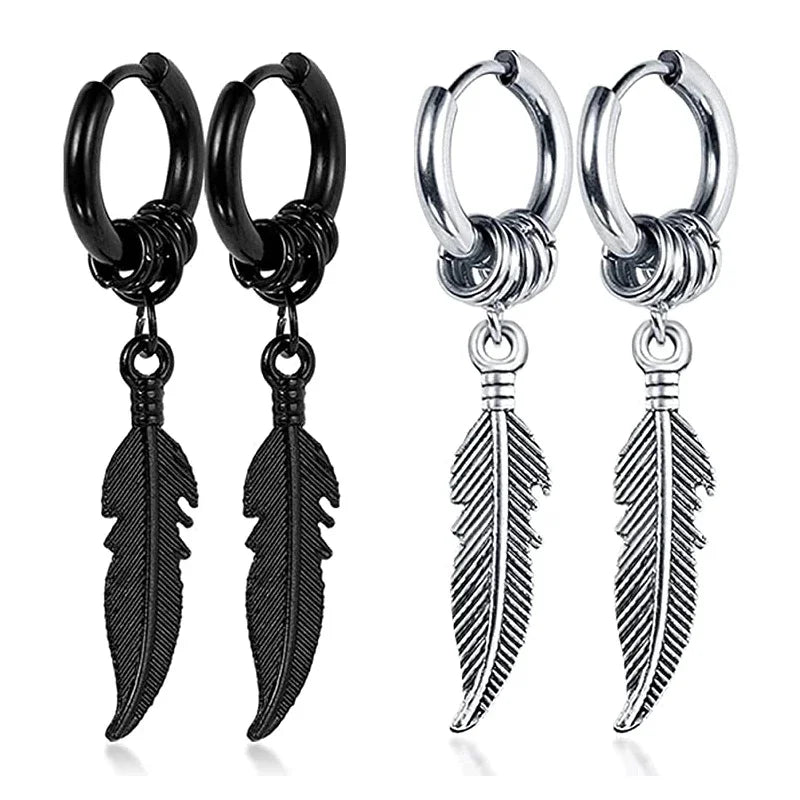 2pc korean Fashion Cross feather Stud Earrings Punk Rock Style For Women men High Quality Stainless steel Hiphop Ear Jewelry