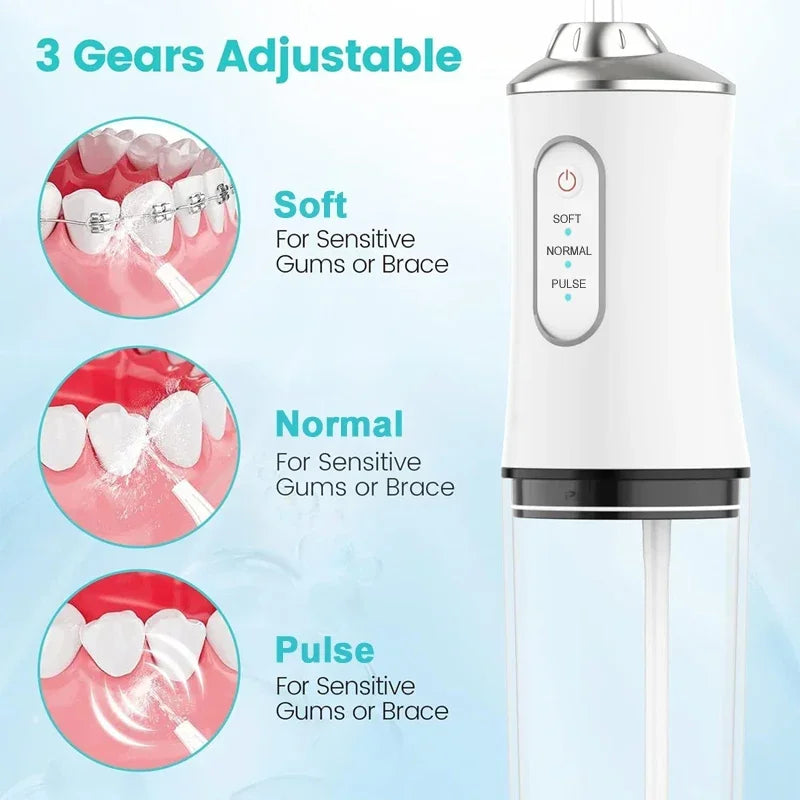 ﻿ Dental Floss Portable Cordless Oral Irrigator Cleaning 3 Modes Waterproof Rechargeable Dental Cleaner With 4 Nozzles Clean Gum