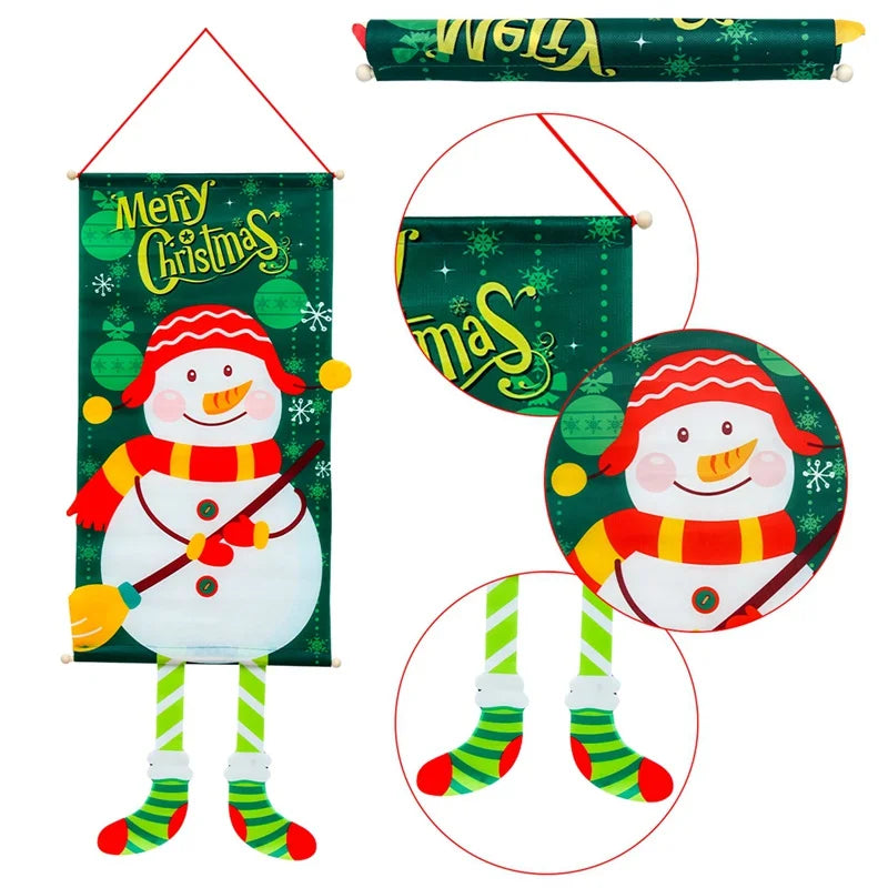 2024 Christmas Hanging Flag Banner Christmas Decorations For Home Door Christmas Ornaments Xmas Navidad Noel Gifts New Year 2025