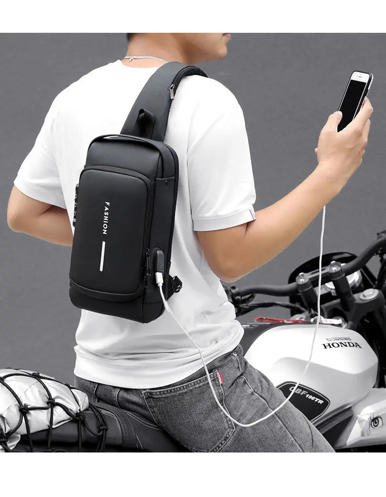 Men Anti Theft Chest Bag Shoulder Bags USB Charging Crossbody Package School Short Trip Messengers Bags Men's Oxford Sling Pack