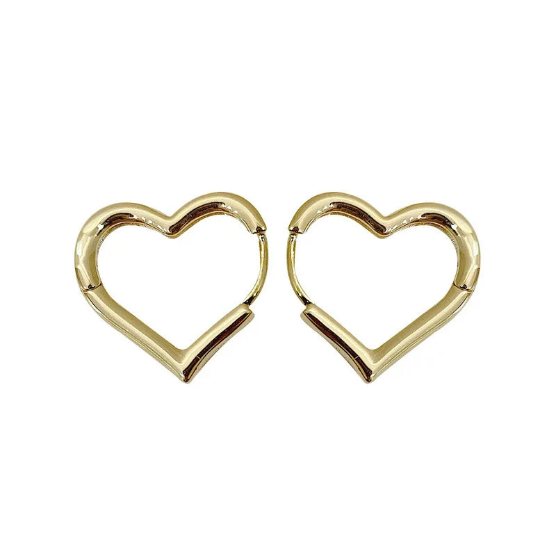 Fashion Simple Design Silver Color Hollow Heart Hoop Earrings for Women Cute Stainless Steel Gold Plating Ear Rings Jewelry Gift