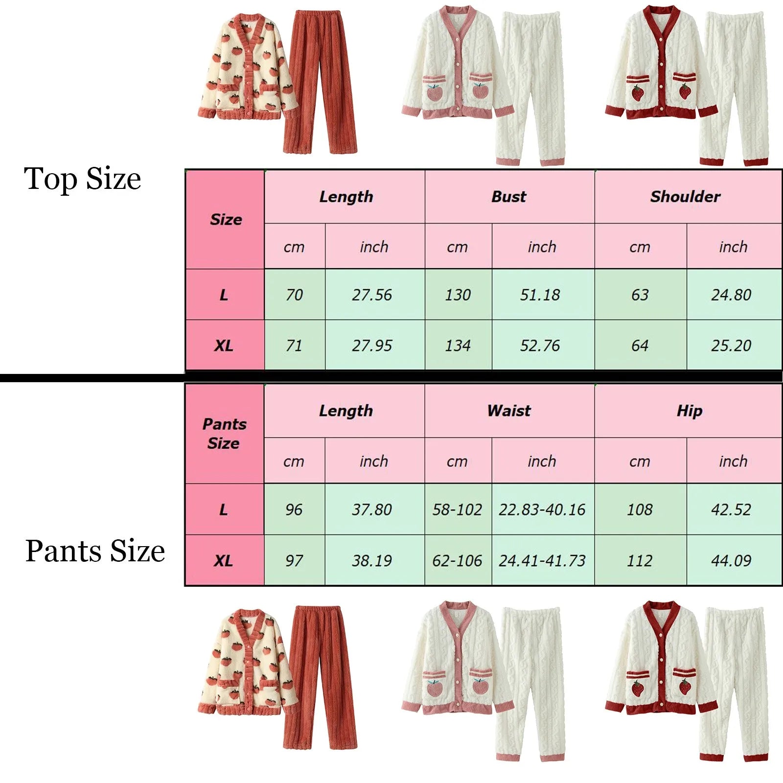 Women's Fleece Flannel Pajamas Set Cute Fruit Contrast Color Warm Plush Loungewear For Women Thickened Homewear Warm Nightwear