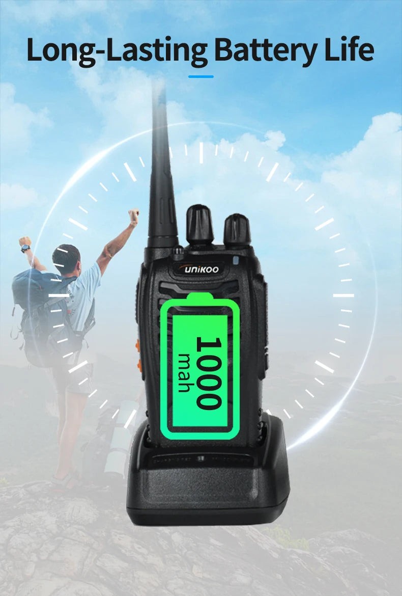 2 pcs UNIKOO Long Range Walkies Talkies Set FRS Two Way Ham Radios UHF Mini Walkie Talkie Set Transceive For Camping Hotel UK226