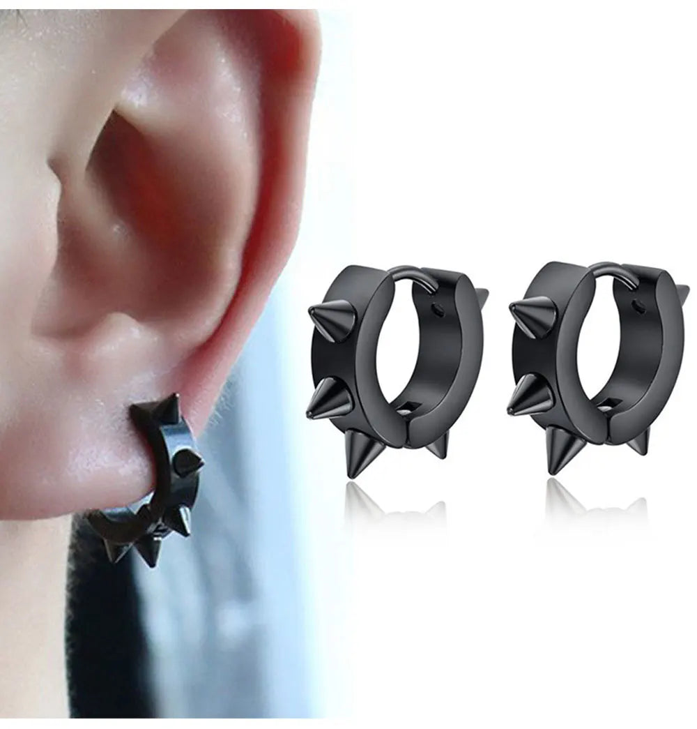 1Pair Punk Stainless Steel Spiky Thorn Stud Earrings For Women Men Ear Clips Funny Street Pop Hip Hop Gothic Jewelry Accessories