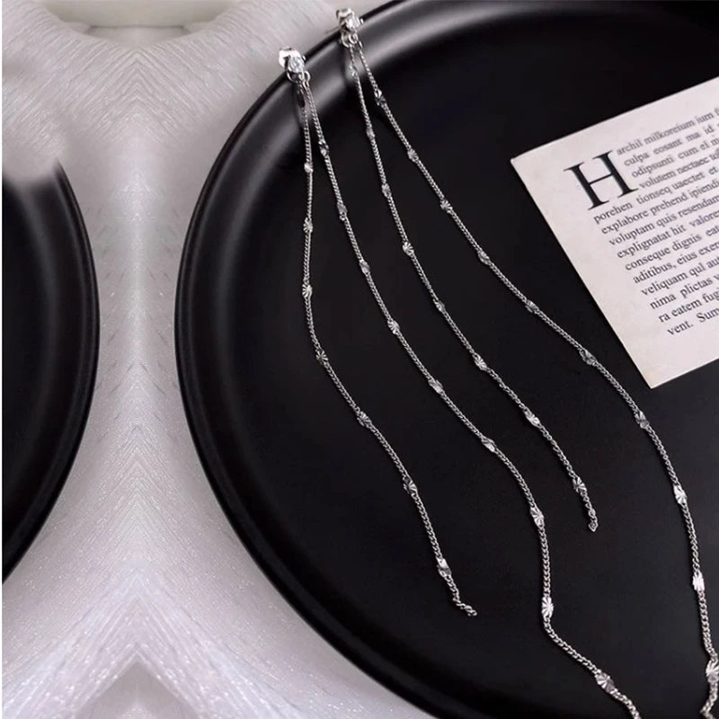 Fashion Silver Color Long Tassel Earrings for Women Temperament Ear Line Fine Jewelry Accessorie Party Gifts