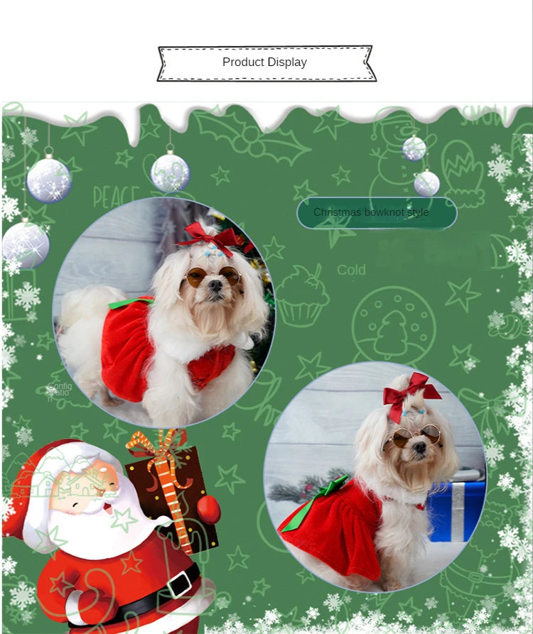 Christmas Coat Dog Clothes Dog Dress Xmas Dress Red Skirt Pets Cat Warm Dress Bow Skirt Comfortable Pet Supplies Dog Costume