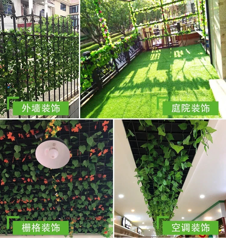 2.2M Artificial Plant Green Ivy Leaf Garland Silk Wall Hanging Vine Home Garden Decoration Wedding Party DIY Fake Wreath Leaves